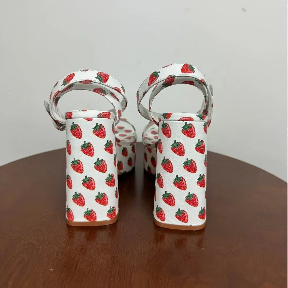Larroude Dolly Ankle Strap Platform Sandal Strawberry Print Women's Size 6